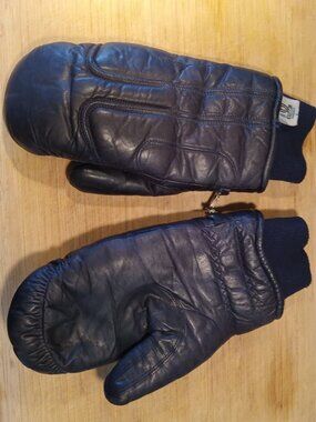 Conroy Insulated Leather Navy Ski Mittens - Men's L